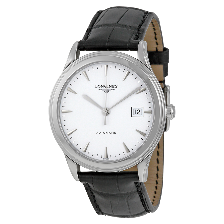 Longines Flagship Automatic White Dial Black Leather Mens Watch watch ...