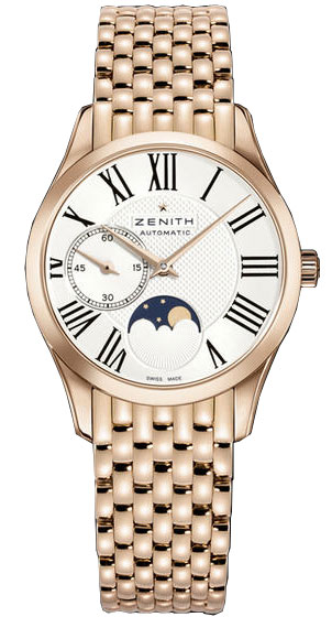 Zenith Class Elite Moonphase Silver Dial Rose Gold Polished Ladies ...