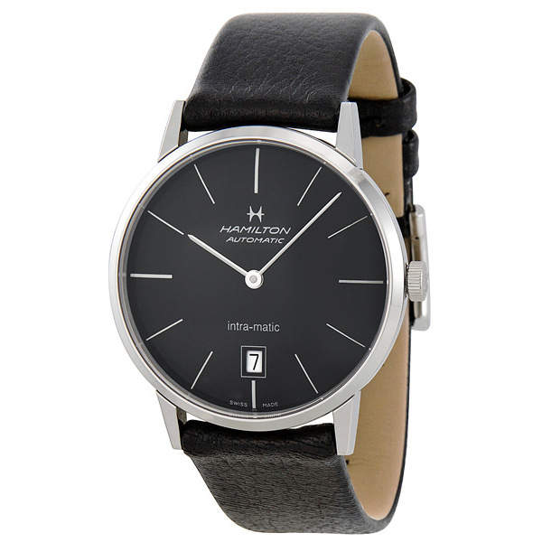 Hamilton Intra-Matic Black Dial Leather Men's Watch watch ...