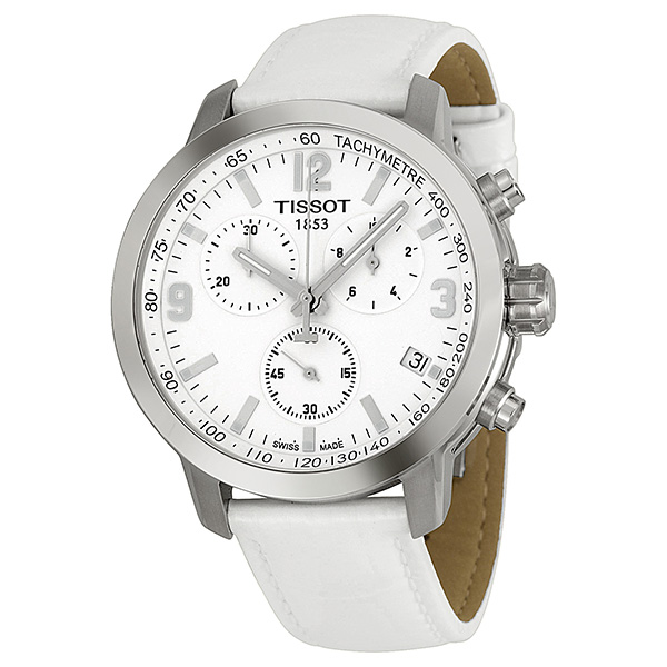 Tissot Prc 200 Chronograph White Dial White Leather Steel Mens Watch ...