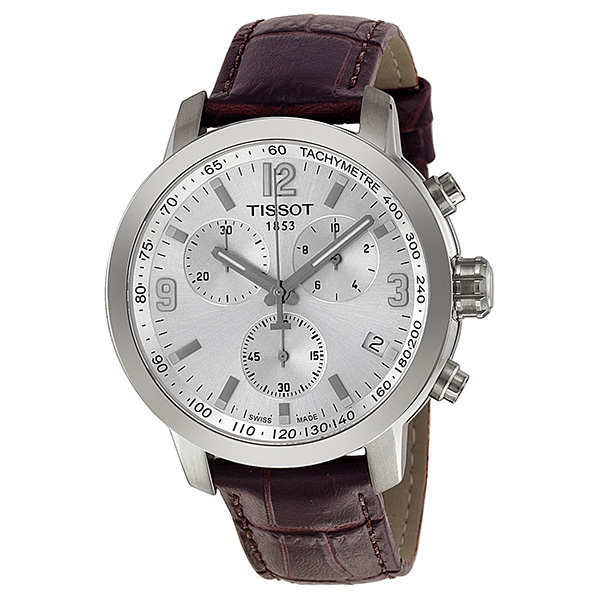 Tissot Prc 200 Chronograph Silver Dial Brown Leather Mens Watch ...