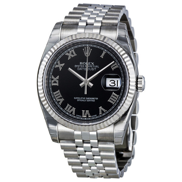 rolex datejust black dial roman numerals