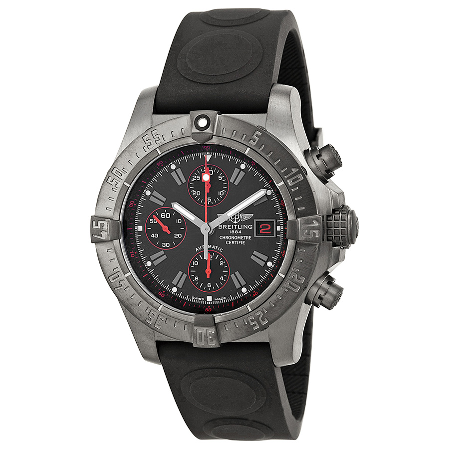 Breitling Avenger Black Dial Chronograph Rubber Men's Watch watch ...